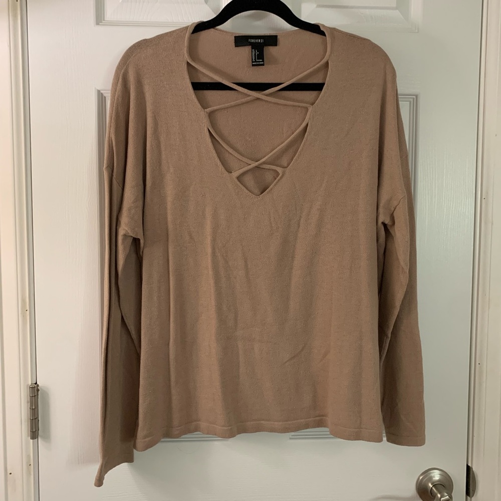 Forever 21 Beige Strappy Cutout Sweater